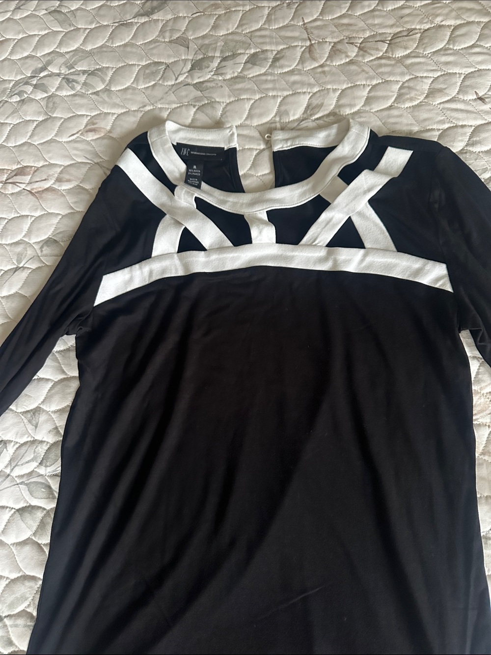 INC International Concepts Black Long Sleeve Top with White Trim